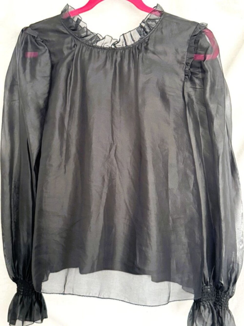 Sea New York Nuria Silk Organza Ruffle Blouse Black Luxury Romantic, Medium